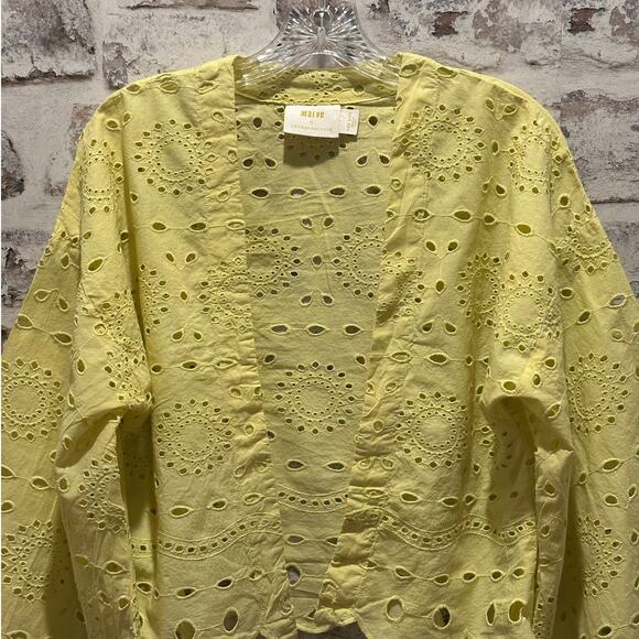 Anthropologie WOMENS ONE SIZE Maeve Cropped Navy Eyelet Boho Kimono yellow - Picture 5 of 12